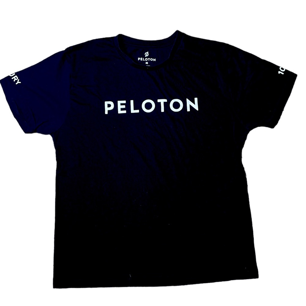 Peloton Century 100 Club Unisex T-Shirt Black White Spell Out Crew Neck Cotton M